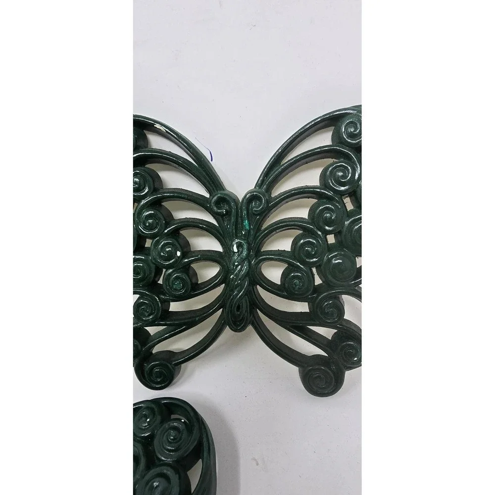 Vtg green burwood‎ butterflies wall decor retro MCM hanging fairycore set Of 3